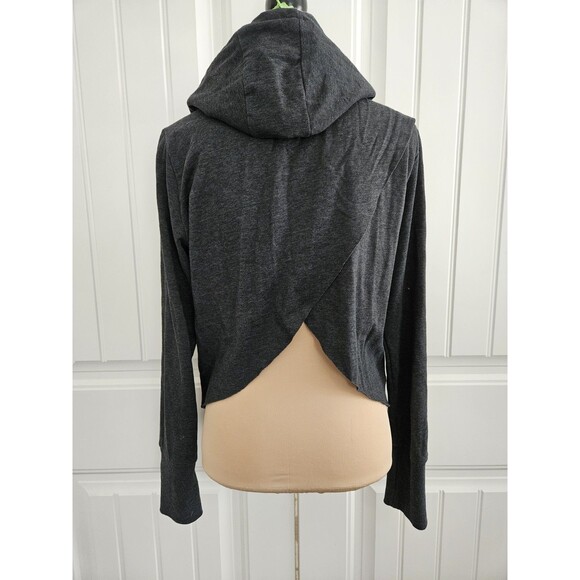 Gymshark Dark Grey Cropped Wrap Back Hoodie Logo Women Sz M Athleisure - Picture 3 of 9